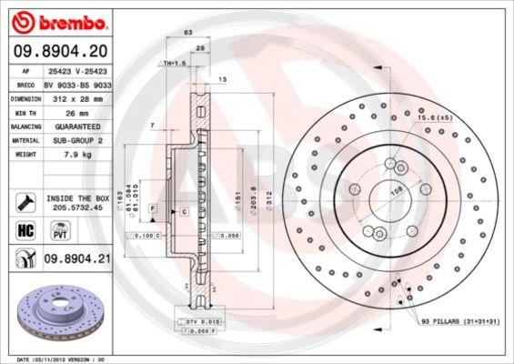 A.B.S. 09.8904.20 - Kočioni disk www.molydon.hr