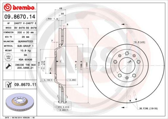 A.B.S. 09.8670.11 - Kočioni disk www.molydon.hr