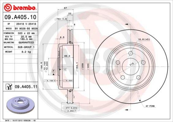 A.B.S. 09.A405.11 - Kočioni disk www.molydon.hr