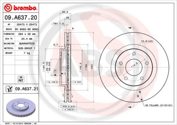 A.B.S. 09.A637.21 - Kočioni disk www.molydon.hr