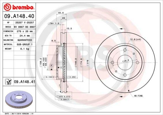 A.B.S. 09.A148.40 - Kočioni disk www.molydon.hr