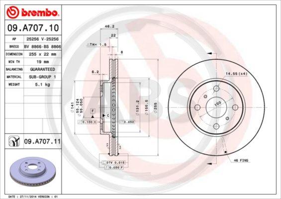 A.B.S. 09.A707.10 - Kočioni disk www.molydon.hr