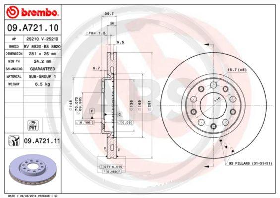 A.B.S. 09.A721.11 - Kočioni disk www.molydon.hr