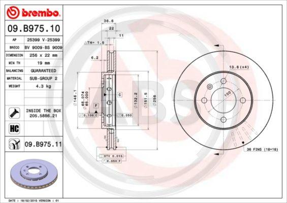 A.B.S. 09.B975.11 - Kočioni disk www.molydon.hr