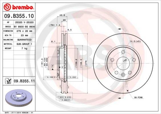 A.B.S. 09.B355.11 - Kočioni disk www.molydon.hr