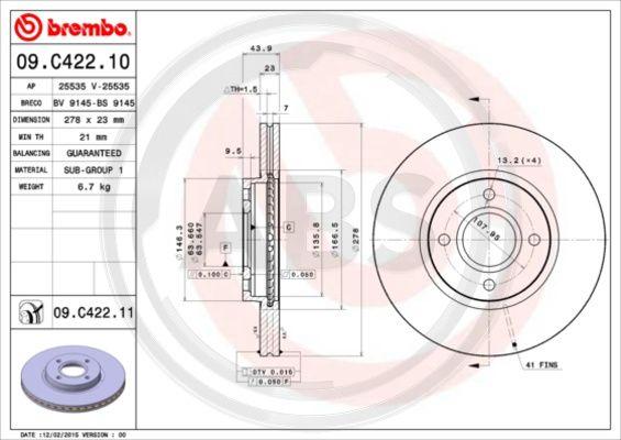 A.B.S. 09.C422.11 - Kočioni disk www.molydon.hr