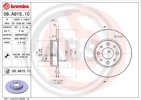 A.B.S. 08.A915.11 - Kočioni disk www.molydon.hr