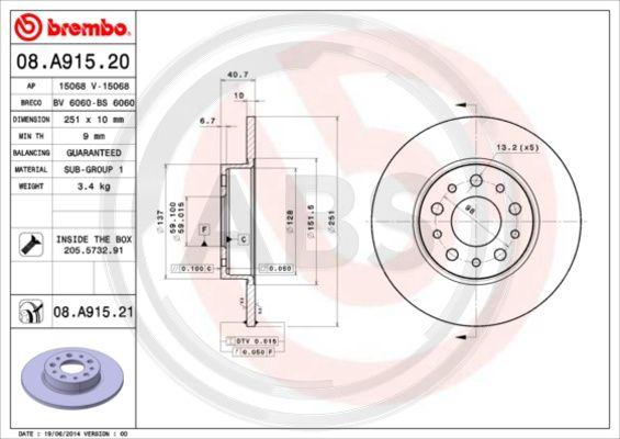 A.B.S. 08.A915.21 - Kočioni disk www.molydon.hr