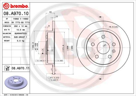 A.B.S. 08.A970.11 - Kočioni disk www.molydon.hr