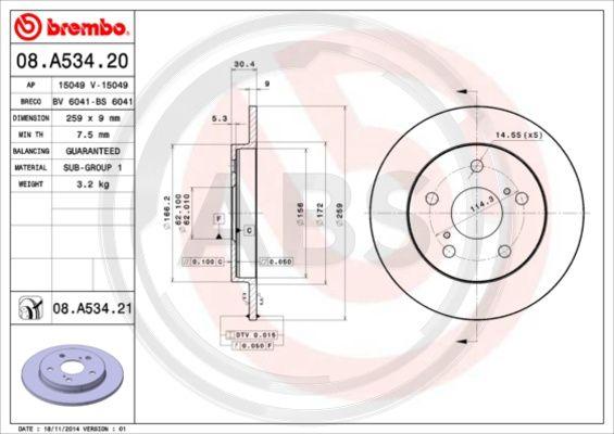 A.B.S. 08.A534.21 - Kočioni disk www.molydon.hr