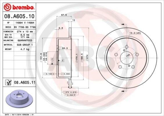 A.B.S. 08.A605.11 - Kočioni disk www.molydon.hr