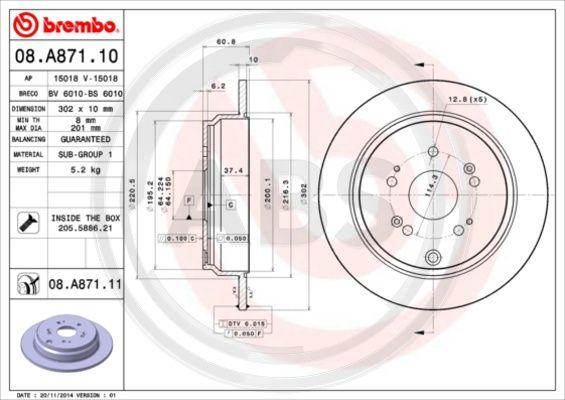 A.B.S. 08.A871.10 - Kočioni disk www.molydon.hr