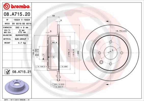 A.B.S. 08.A715.20 - Kočioni disk www.molydon.hr