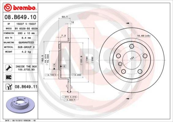 A.B.S. 08.B649.11 - Kočioni disk www.molydon.hr