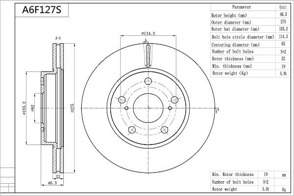 AISIN A6F127S - Kočioni disk www.molydon.hr