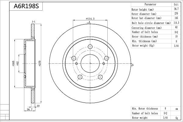 Aisin A6R198S - Kočioni disk www.molydon.hr