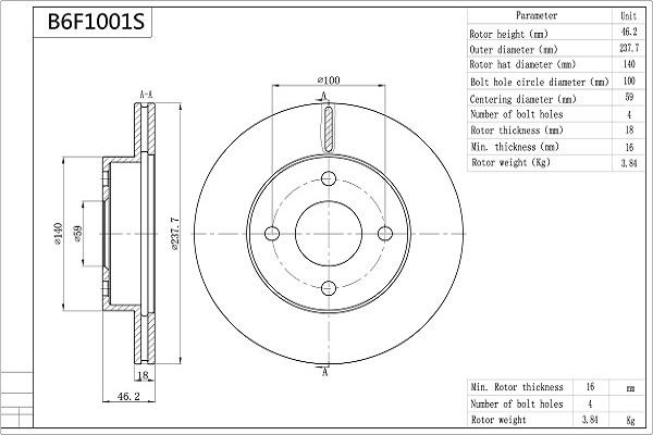 Aisin B6F1001S - Kočioni disk www.molydon.hr