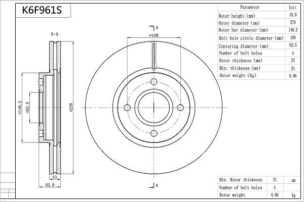 Aisin K6F961S - Kočioni disk www.molydon.hr