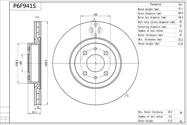 Aisin P6F941S - Kočioni disk www.molydon.hr