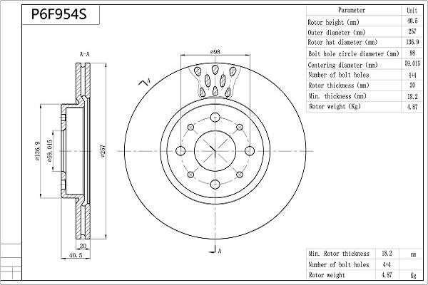 Aisin P6F954S - Kočioni disk www.molydon.hr