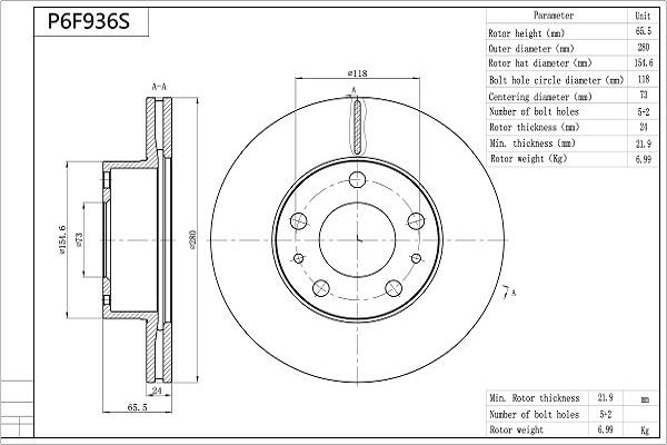 Aisin P6F936S - Kočioni disk www.molydon.hr