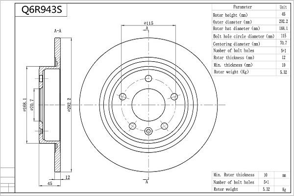 Aisin Q6R943S - Kočioni disk www.molydon.hr