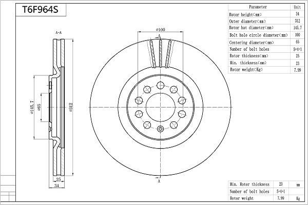 Aisin T6F964S - Kočioni disk www.molydon.hr