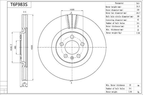 Aisin T6F983S - Kočioni disk www.molydon.hr