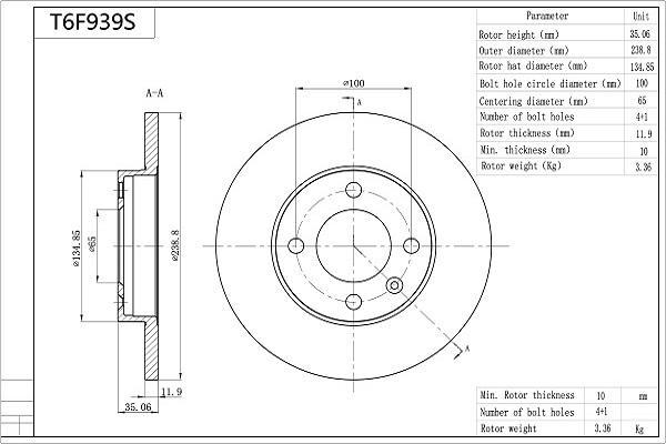 Aisin T6F939S - Kočioni disk www.molydon.hr