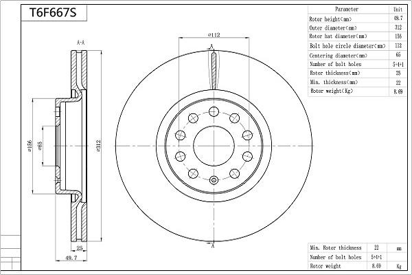 AISIN T6F667S - Kočioni disk www.molydon.hr