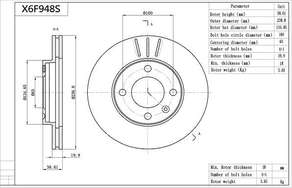 Aisin X6F948S - Kočioni disk www.molydon.hr