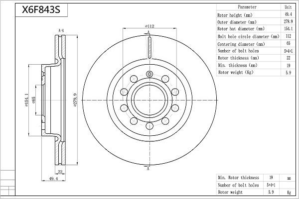 Aisin X6F843S - Kočioni disk www.molydon.hr