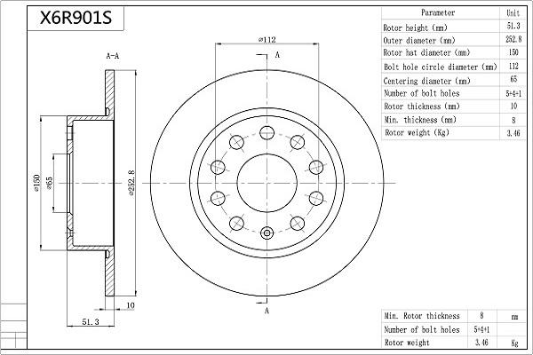 AISIN X6R901S - Kočioni disk www.molydon.hr