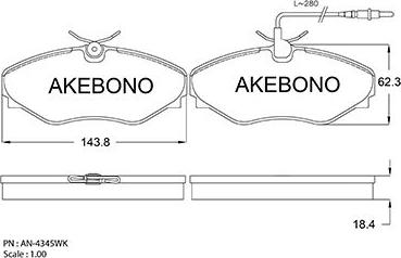 Akebono AN-4345WK - Komplet Pločica, disk-kočnica www.molydon.hr