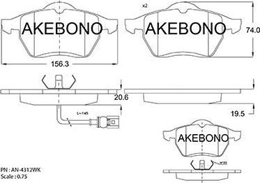 Akebono AN-4312WKE - Komplet Pločica, disk-kočnica www.molydon.hr