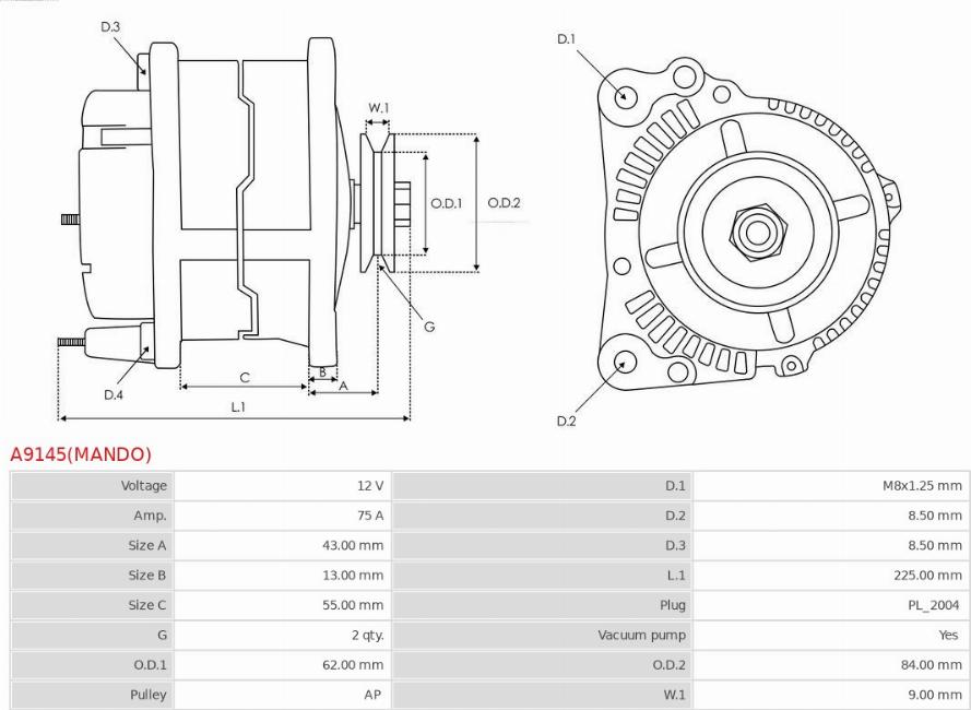 AS-PL A9145(MANDO) - Alternator www.molydon.hr