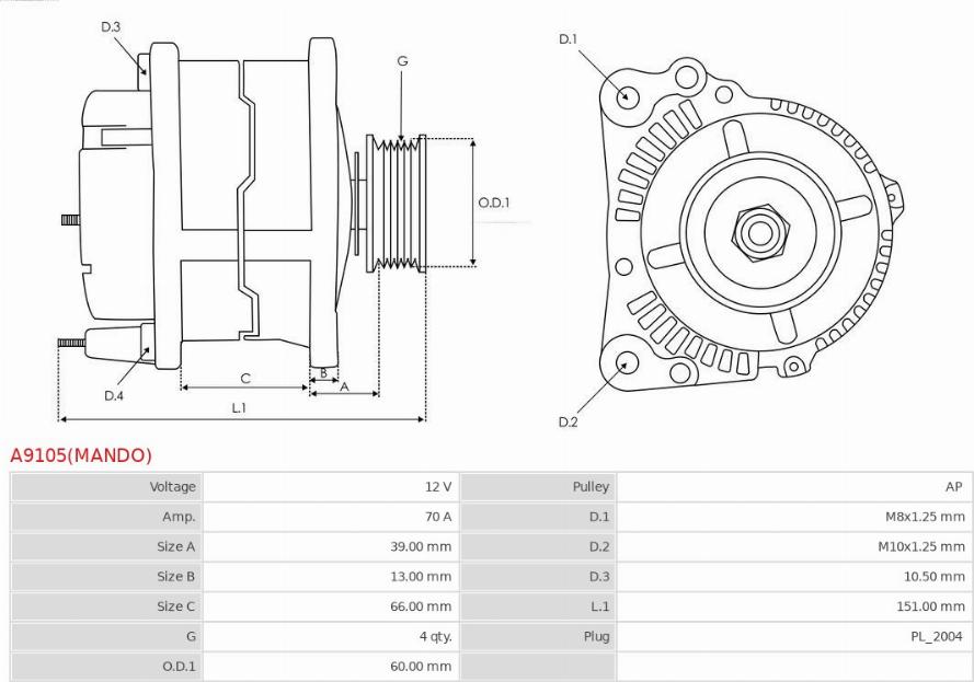 AS-PL A9105(MANDO) - Alternator www.molydon.hr