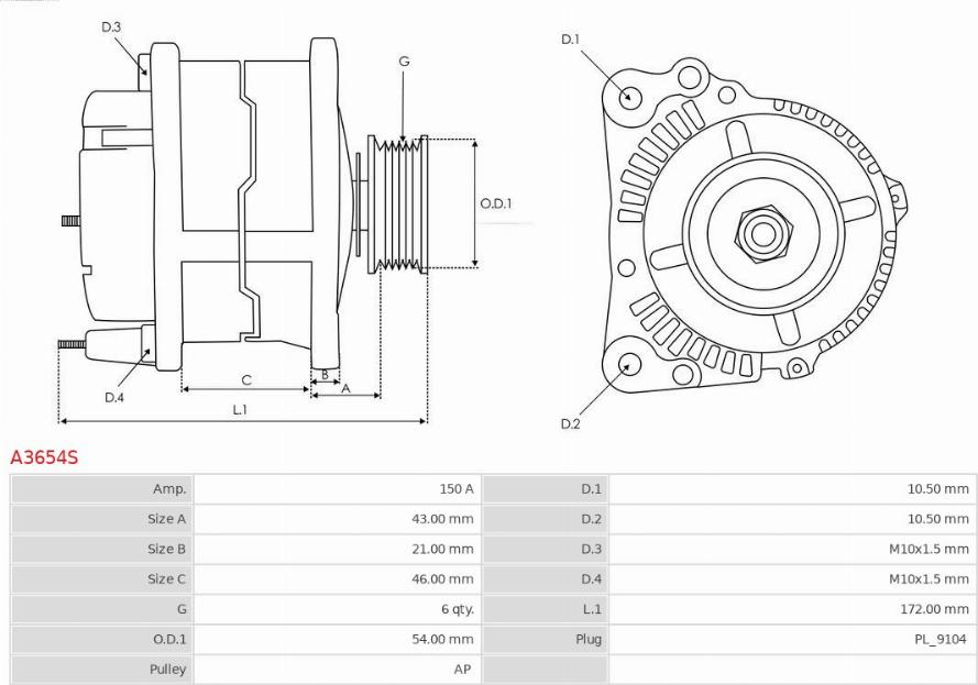 AS-PL A3654S - Alternator www.molydon.hr