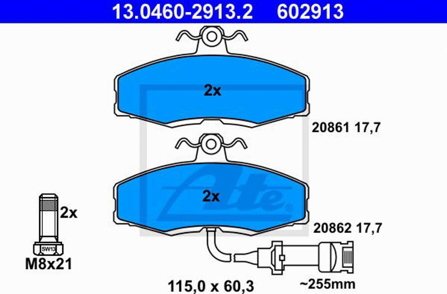 ATE 602913 - Komplet Pločica, disk-kočnica www.molydon.hr