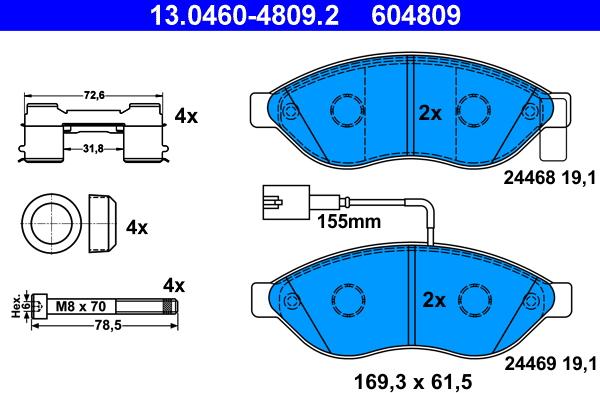 ATE 13.0460-4809.2 - Komplet Pločica, disk-kočnica www.molydon.hr