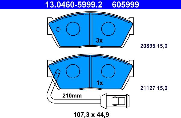 ATE 13.0460-5999.2 - Komplet Pločica, disk-kočnica www.molydon.hr