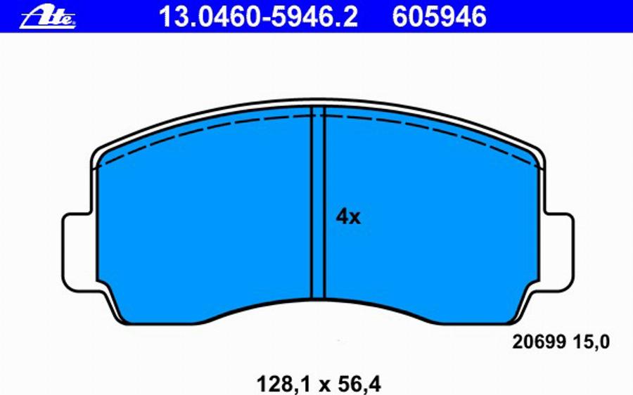 ATE 13.0460-5946.2 - Komplet Pločica, disk-kočnica www.molydon.hr