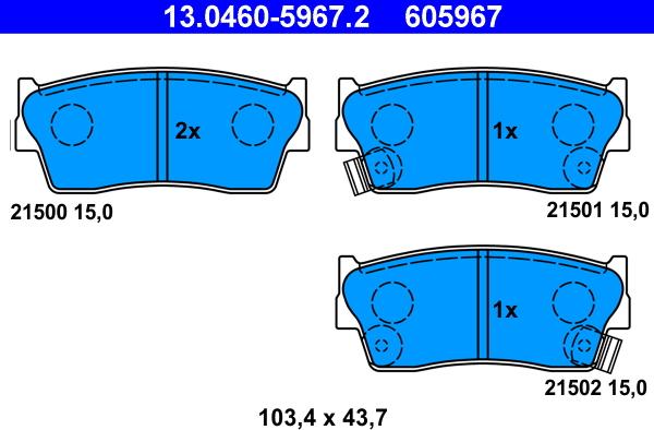 ATE 13.0460-5967.2 - Komplet Pločica, disk-kočnica www.molydon.hr