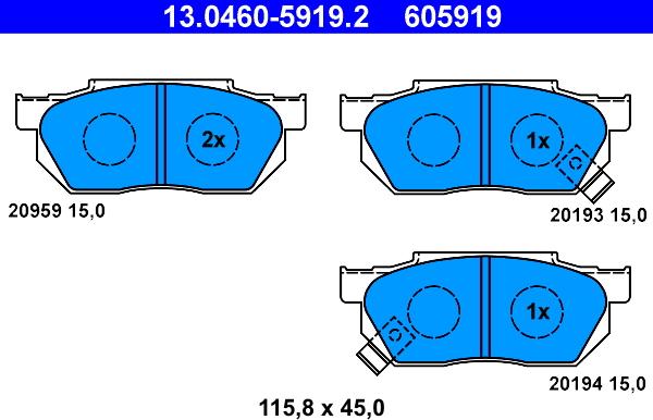 ATE 13.0460-5919.2 - Komplet Pločica, disk-kočnica www.molydon.hr