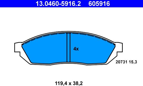 ATE 13.0460-5916.2 - Komplet Pločica, disk-kočnica www.molydon.hr