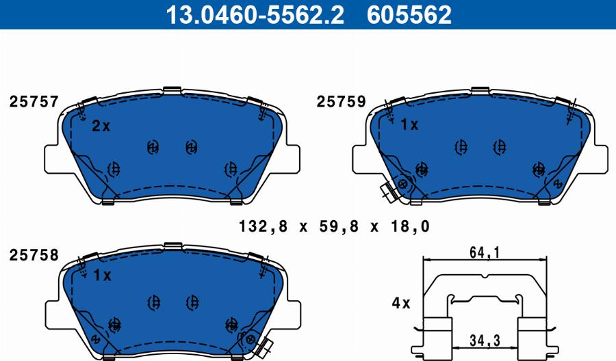 ATE 13.0460-5562.2 - Komplet Pločica, disk-kočnica www.molydon.hr