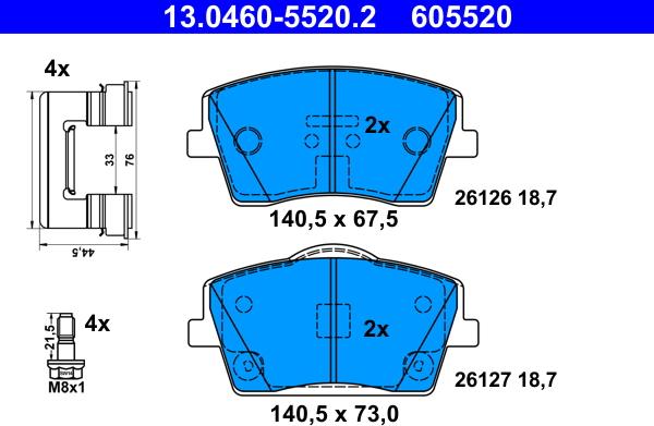 ATE 13.0460-5520.2 - Komplet Pločica, disk-kočnica www.molydon.hr