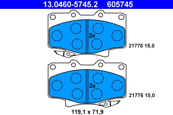 ATE 13.0460-5745.2 - Komplet Pločica, disk-kočnica www.molydon.hr