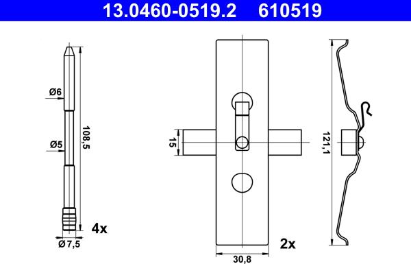 ATE 13.0460-0519.2 - Komplet pribora, Pločica disk kočnice www.molydon.hr