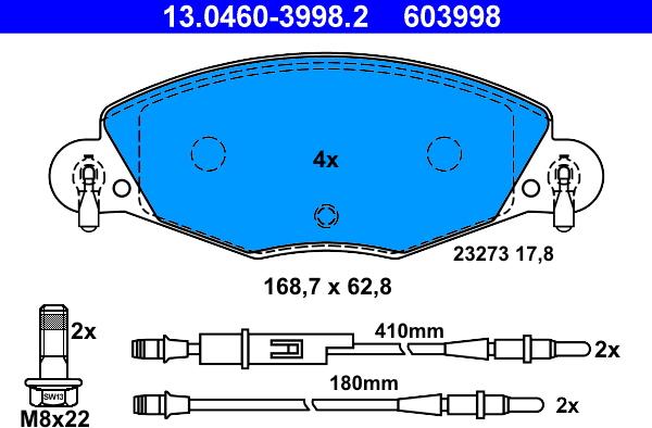 ATE 13.0460-3998.2 - Komplet Pločica, disk-kočnica www.molydon.hr